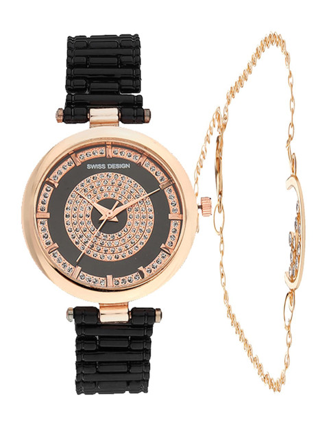 

Swiss Design Woman Black Bangle & Bracelet Watch Gift Set