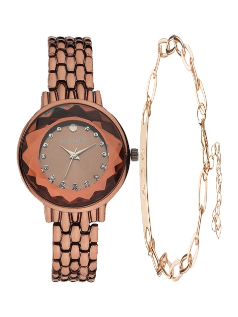 

Swiss Design Women Rose Gold Watch & Bracelet Gift Set, Brown