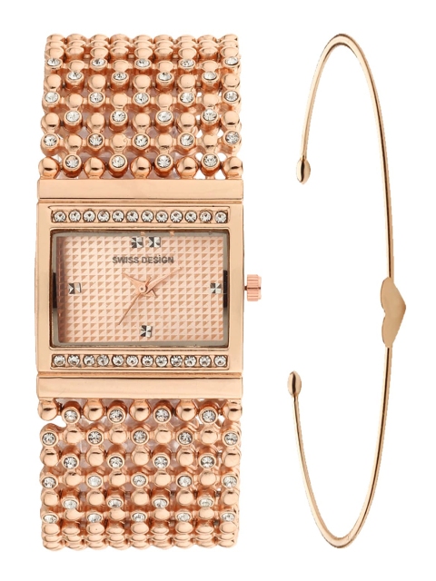 

Swiss Design Women Rose Gold-Toned Watch Gift Set SDWGift Set-165