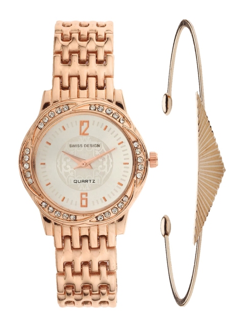

Swiss Design Women Rose Gold-Toned Watch Gift Set
