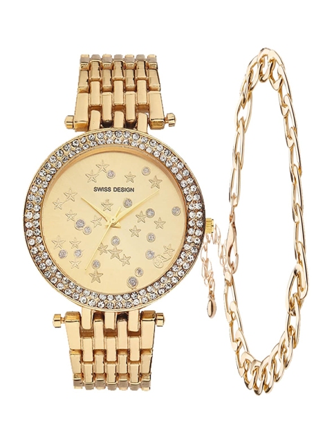 

Swiss Design Women Gold-Toned Watch and Bracelet Gift Set