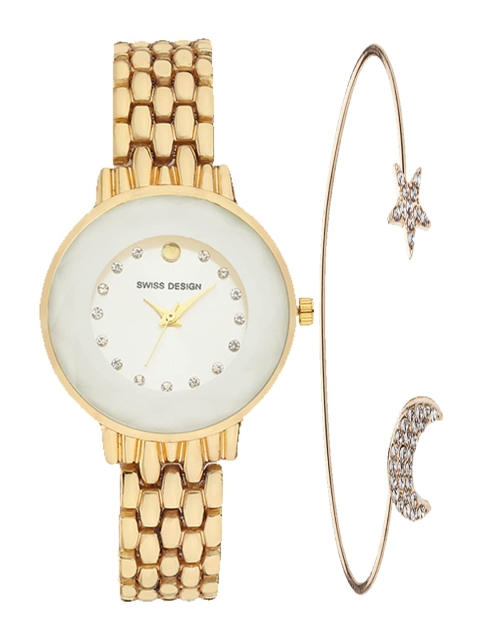 

Swiss Design Women Gold-Toned Watch with Bracelet Gift Set