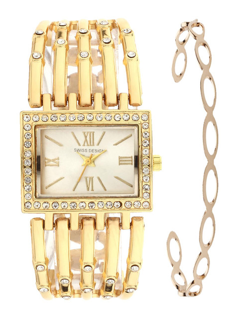 

Swiss Design Woman Gold Bangle & Bracelet Watch Gift Set