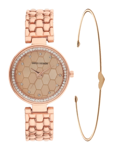

Swiss Design Women Rose Gold Watch & Bracelet Gift Set