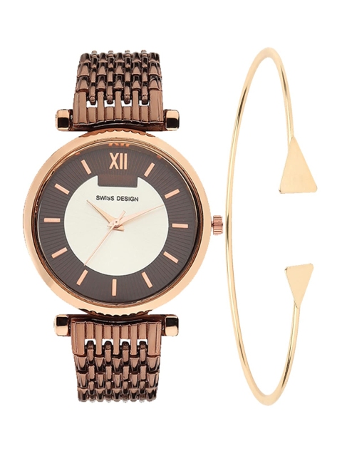 

Swiss Design Women Copper & Gold-Toned Gift Set of a Watch and a Bangle