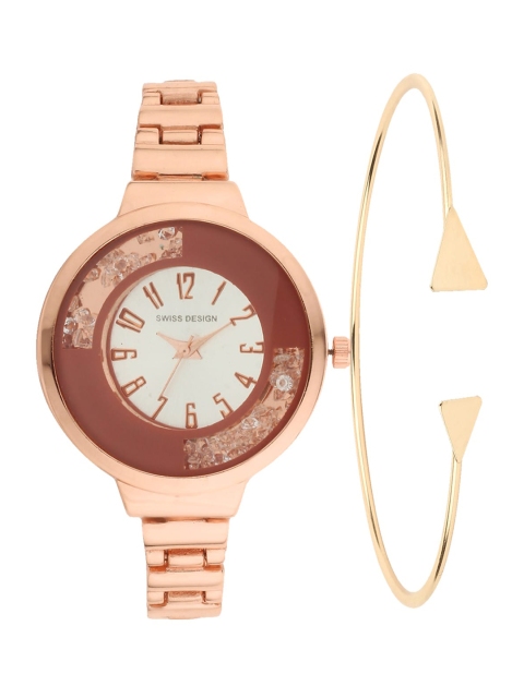 

Swiss Design Women White & Copper-Toned Bracelet Style Straps Analogue Watch Gift Set