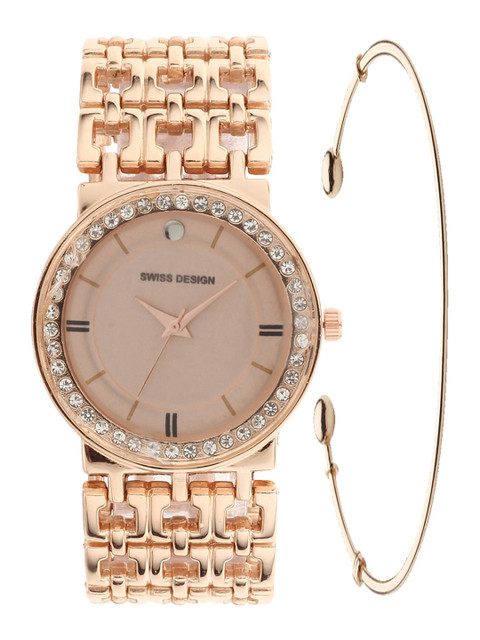 

Swiss Design Woman Rose Gold Bangle & Bracelet Watch Gift Set