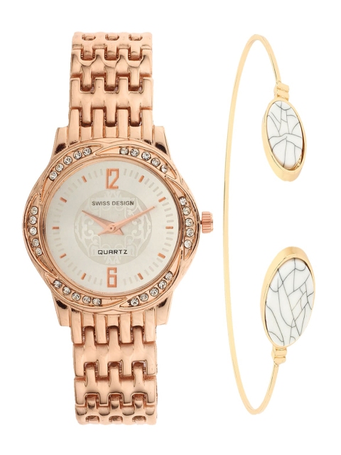 

Swiss Design Women White & Rose Gold Toned Watch Gift Set