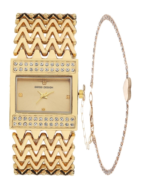 

Swiss Design Women Gold-Toned Embellished Watch Gift Set