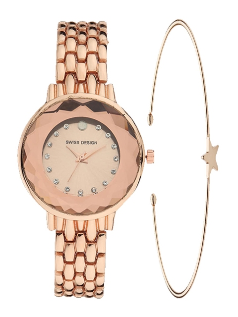 

Swiss Design Woman Gold Bangle & Bracelet Watch Gift Set, Rose
