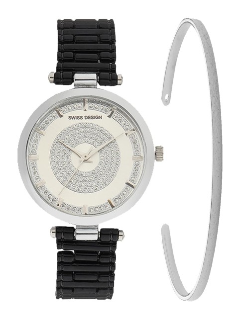 

Swiss Design Women Black Gift Set of Watch & Bangle Bracelet