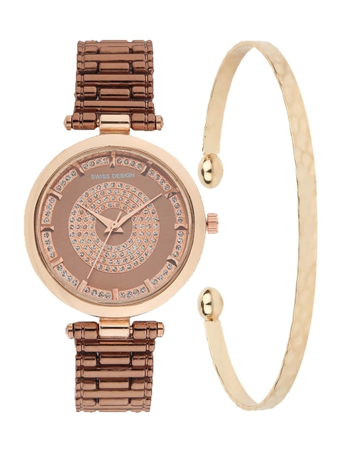 

Swiss Design Women Brown Watch Gift set