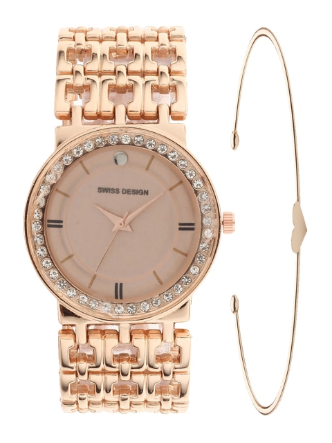 

Swiss Design Women Rose Gold Toned Watch & Jewellery Gift Set