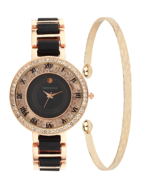 

Swiss Design Women Black & Gold-Toned Gift Set of a Watch and a Bangle