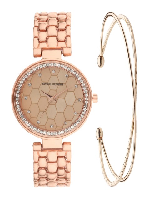 

Swiss Design Women Rose Gold Toned Watch Gift Set