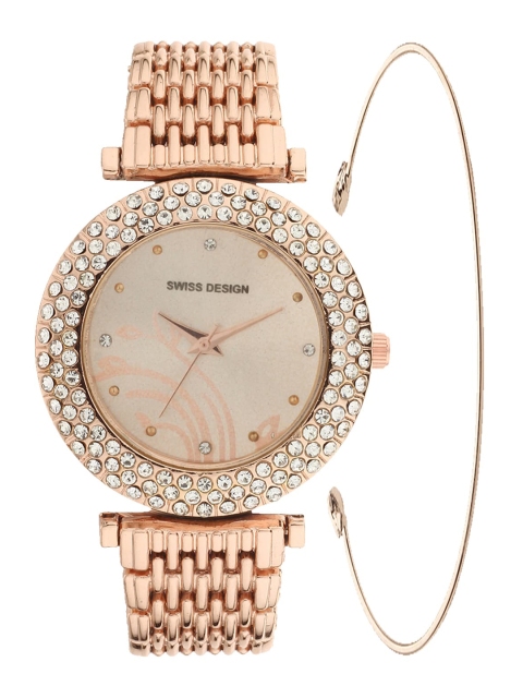 

Swiss Design Women Rose Gold Watch and Bracelet Gift Set