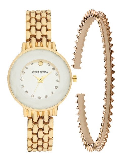 

Swiss Design Woman Gold Bangle & Bracelet Watch Gift Set