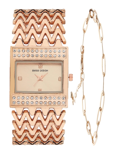 

Swiss Design Women Rose Gold-Toned Watch Gift Set