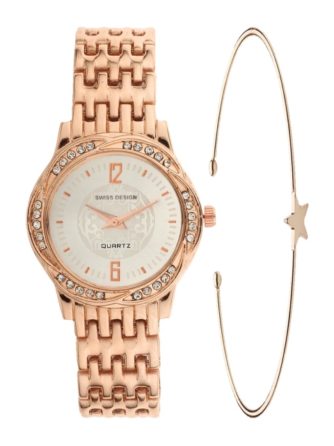 

Swiss Design Women Rose Embellished Watch Gift Set