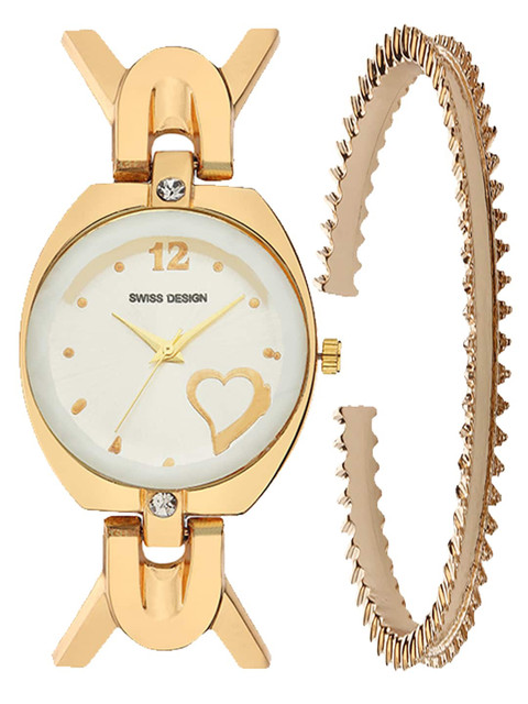 

Swiss Design Women Gold-Toned Watch and Bracelet Gift Set
