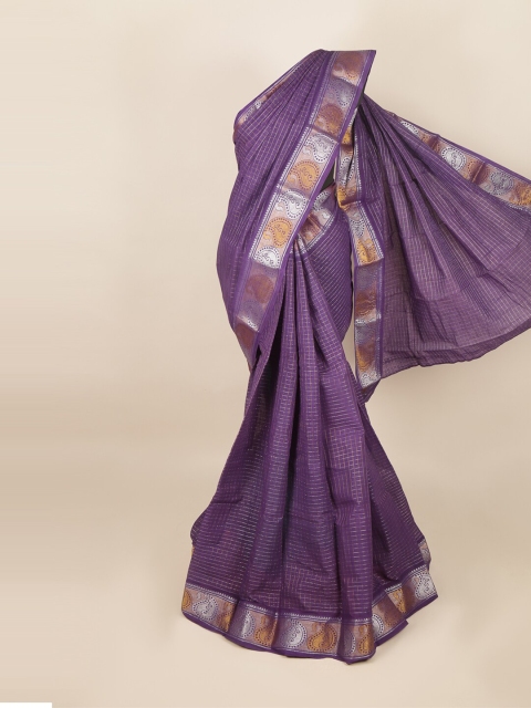 

Pothys Violet & Silver-Toned Checked Saree