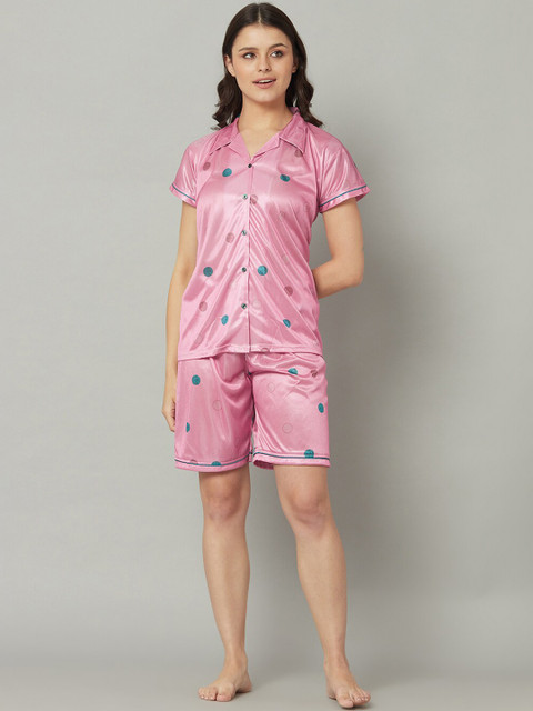 

TRUNDZ Women Pink & Blue Printed Night suit
