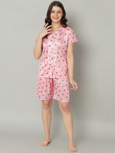 

TRUNDZ Women Pink & Blue Printed Night suit