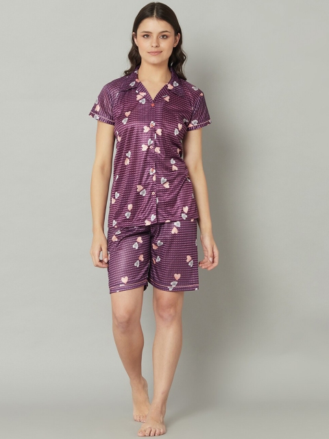 

TRUNDZ Women Purple & Pink Printed Night suit