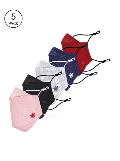 

Louis Philippe Men Pack Of 5 3 Ply Assorted Cotton Cloth Masks