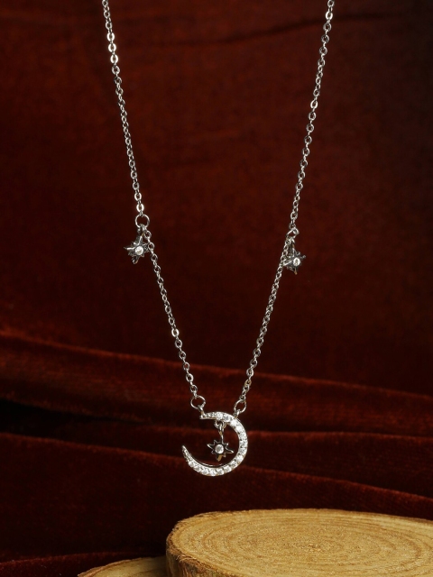 

PRITA Silver-Plated Moon & Star Zircon Necklace