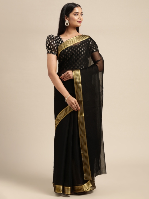 

KALINI Black & Gold-Toned Solid Pure Georgette Saree