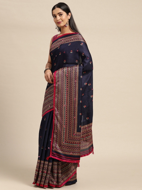 

KALINI Navy Blue Ethnic Motifs Pure Georgette Saree