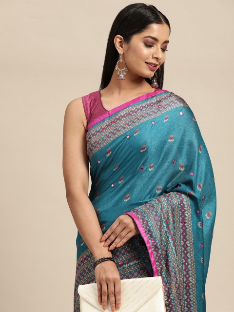 

KALINI Blue & Pink Ethnic Motifs Pure Georgette Saree