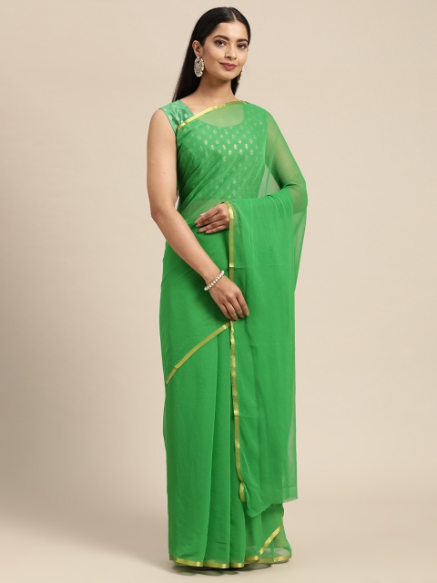 

KALINI Green & Gold-Toned Solid Pure Georgette Saree