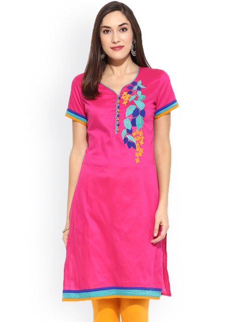 

Mytri Women Pink Embroidered A-Line Kurta