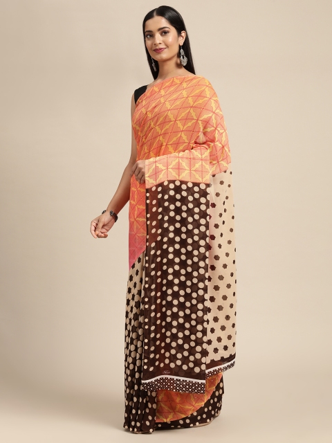 

KALINI Orange & Black Ethnic Motifs Pure Georgette Saree