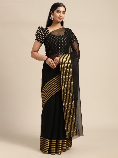 

KALINI Black & Gold-Toned Solid Pure Georgette Saree