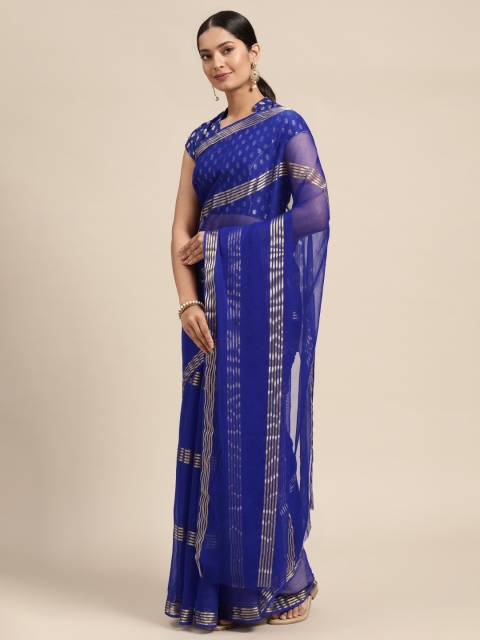 

KALINI Blue & Gold-Toned Striped Pure Georgette Saree