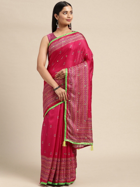 

KALINI Pink Ethnic Motifs Pure Georgette Saree