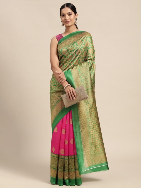 

KALINI Green & Pink Ethnic Motifs Pure Georgette Saree