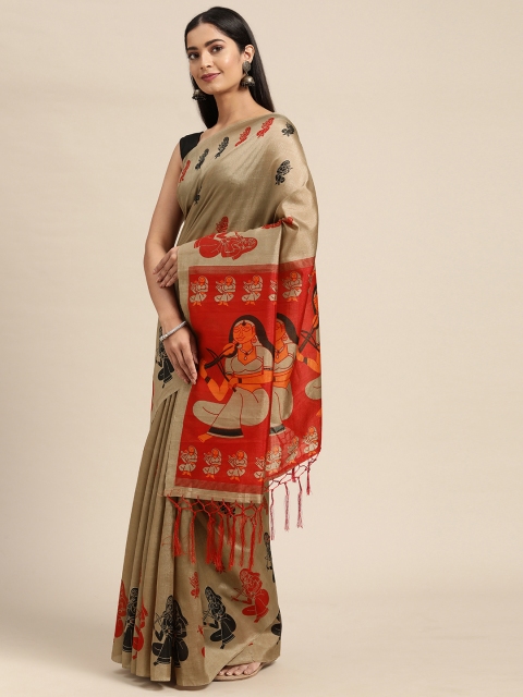 

KALINI Brown & Red Ethnic Motifs Pure Georgette Saree