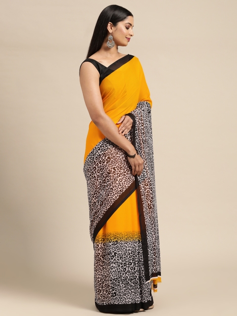 

KALINI Yellow & Black Ethnic Motifs Pure Georgette Saree