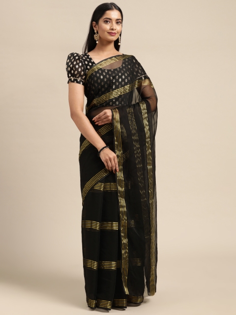 

KALINI Black & Gold-Toned Striped Pure Georgette Saree