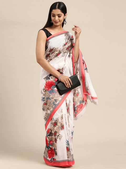 

KALINI White Floral Pure Georgette Saree