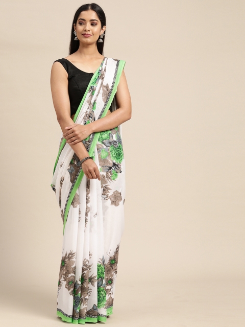 

KALINI White & Green Floral Pure Georgette Saree