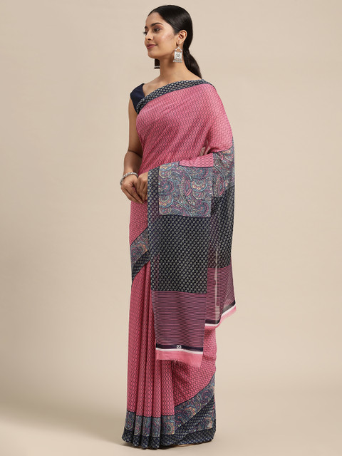 

KALINI Pink & Grey Pure Georgette Saree