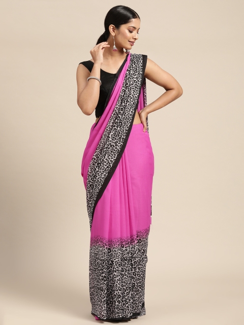 

KALINI Pink & Black Pure Georgette Saree