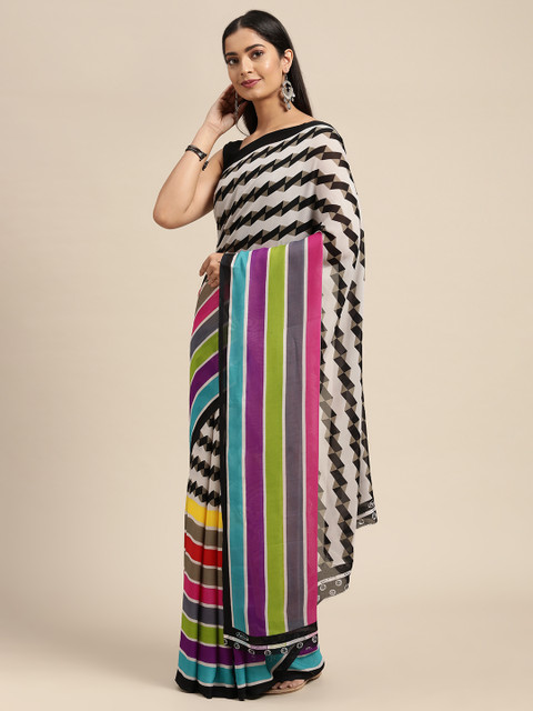 

KALINI Multicoloured Striped Pure Georgette Saree, Multi