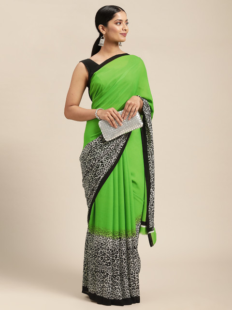 

KALINI Green & Black Pure Georgette Saree