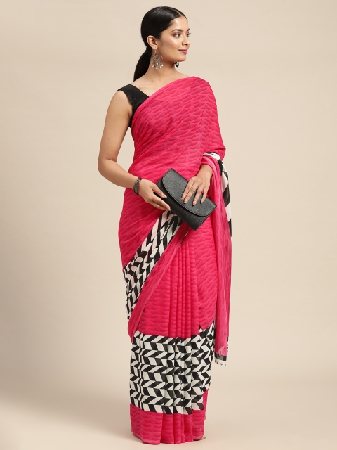 

KALINI Pink & Black Pure Georgette Saree